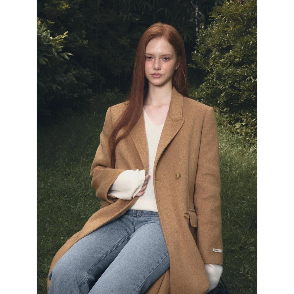 Twee Long Coat Women FF Camel Brown Double Breasted Handmade TNJCFCT001